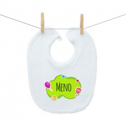 Podbradník na zapínanie Zelená bublina s menom dieťatka