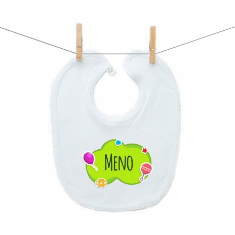 Podbradník na zapínanie Zelená bublina s menom dieťatka