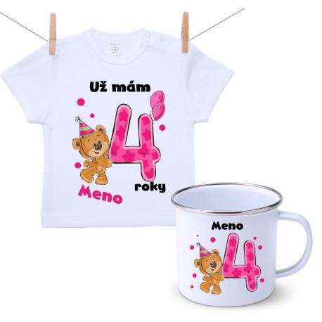 Sada Mám 4 roky s Medvedíkom a menom dieťatka Dievča Sada Mám 4 roky s Medvedíkom a menom dieťatka Dievča