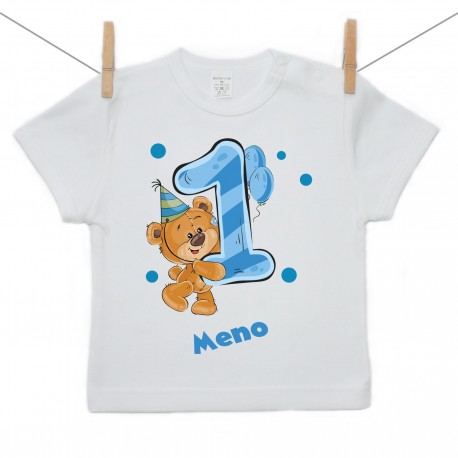 Tričko s krátkym rukávom 1 rok s Medvedíkom a menom dieťatka Chlapec