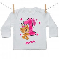 Tričko s dlhým rukávom 1 rok s Medvedíkom a menom dieťatka Dievča