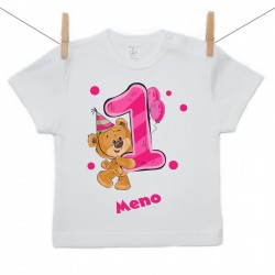 Tričko s krátkym rukávom 1 rok s Medvedíkom a menom dieťatka Dievča