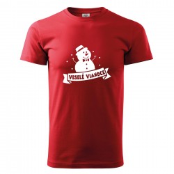 Červené pánske tričko Snehuliak Veselé Vianoce