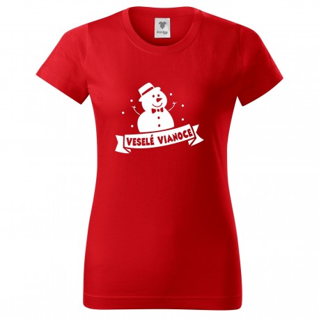 Červené dámske tričko Snehuliak Veselé Vianoce