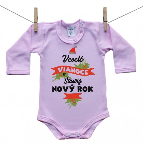 Ružové Body s dlhým rukávom Veselé Vianoce a šťastný nový rok Ružové Body s dlhým rukávom Veselé Vianoce a šťastný nový rok