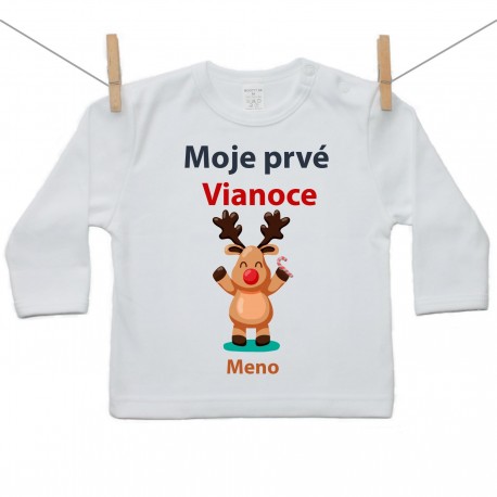 Tričko s dlhým rukávom Moje prvé Vianoce so sobíkom a menom dieťatka