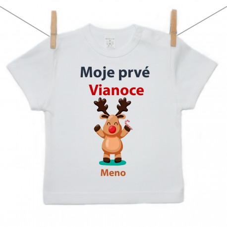 Tričko s krátkym rukávom Moje prvé Vianoce so sobíkom a menom dieťatka