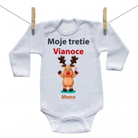 Body s dlhým rukávom Moje tretie Vianoce so sobíkom a menom dieťatka