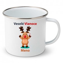 Smaltovaný hrnček Veselé Vianoce so sobíkom a menom