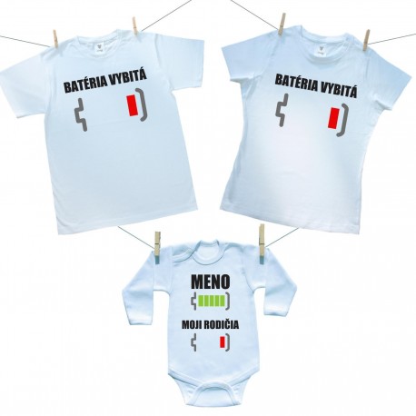 Rodinná sada (body s dlhým rukávom) Batéria nabitá/vybitá rodičia s menom