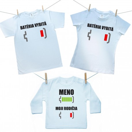 Rodinná sada (tričko s dlhým rukávom) Batéria nabitá/vybitá rodičia s menom