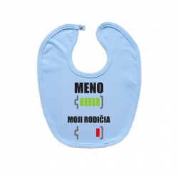 Modrý podbradník na zapínanie Batéria nabitá/vybitá rodičia s menom
