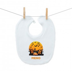 Podbradník na zapínanie Happy Halloween s menom dieťatka