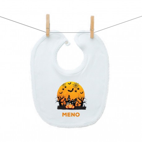 Podbradník na zapínanie Happy Halloween s menom dieťatka
