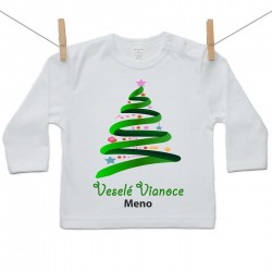 Tričko s dlhým rukávom Veselé Vianoce so stromčekom a menom dieťatka