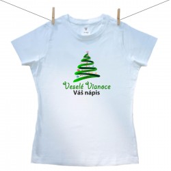 Dámske tričko s krátkym rukávom Veselé Vianoce so stromčekom a vlastným nápisom