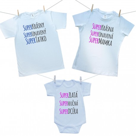 Rodinná sada (body s krátkym rukávom) Super tatko, mamka, dcéra