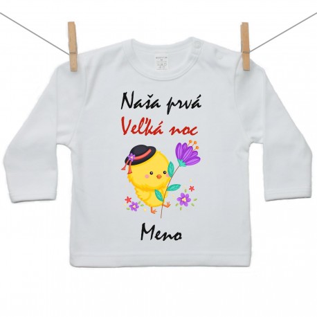 Tričko s dlhým rukávom Naša prvá Veľká noc s menom Chlapec