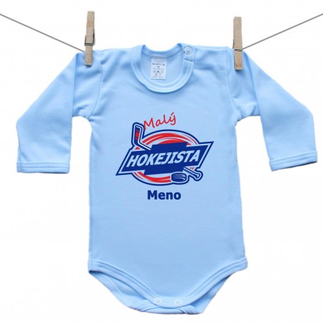 Modré body s dlhým rukávom Malý hokejista s menom