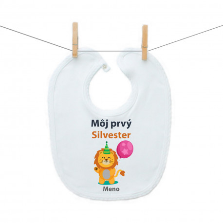 Podbradník na zapínanie Môj prvý Silvester s levíkom a menom dieťatka Podbradník na zapínanie Môj prvý Silvester s levíkom a menom dieťatka