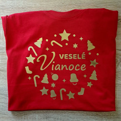 Limitovaná zlatá edícia červené pánske tričko Veselé Vianoce