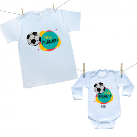 Rodinná sada (body s dlhým rukávom) Malý a veľký futbalista s menom dieťatka