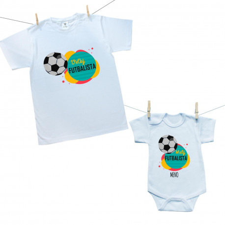Rodinná sada (body s krátkym rukávom) Malý a veľký futbalista s menom dieťatka