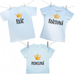 Rodinná sada (tričko s krátkym rukávom) Kráľ, Kráľovná, Princezná