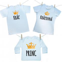 Rodinná sada (tričko s dlhým rukávom) Kráľ, Kráľovná, Princ
