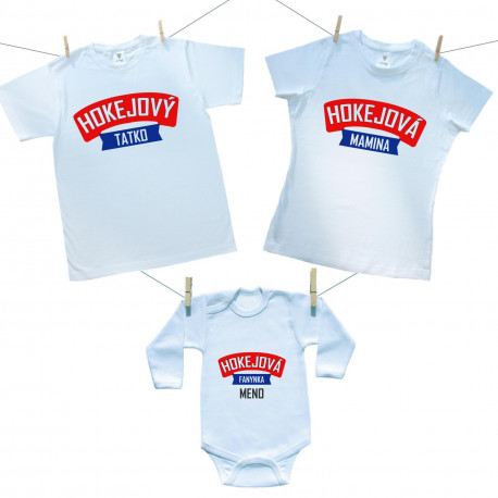 Rodinná sada (body s dlhým rukávom) Hokejová rodina s menom fanynky