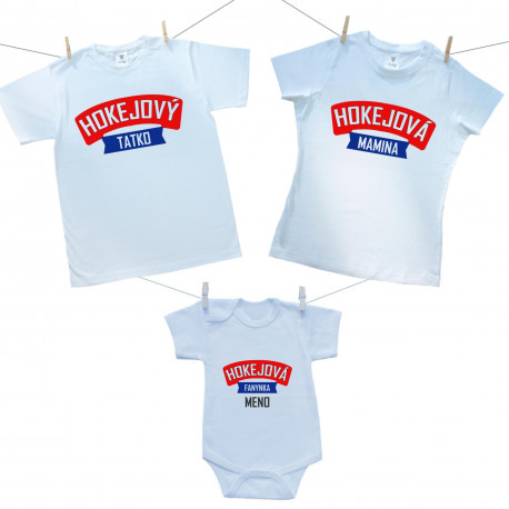 Rodinná sada (body s krátkym rukávom) Hokejová rodina s menom fanynky