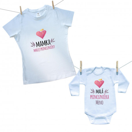 Rodinná sada (body s dlhým rukávom) Mamka a malá princeznička s menom