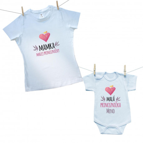 Rodinná sada (body s krátkym rukávom) Mamka a malá princeznička s menom