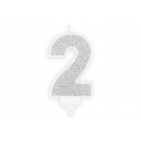 Narodeninová sviečka Číslo 2, strieborná, 7cm Narodeninová sviečka Číslo 2, strieborná, 7cm