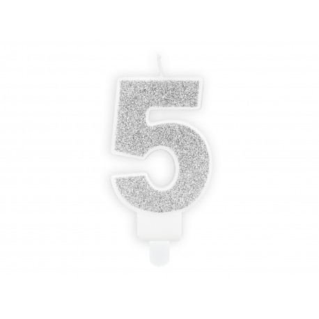 Narodeninová sviečka Číslo 5, strieborná, 7cm