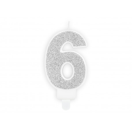 Narodeninová sviečka Číslo 6, strieborná, 7cm