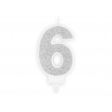 Narodeninová sviečka Číslo 6, strieborná, 7cm