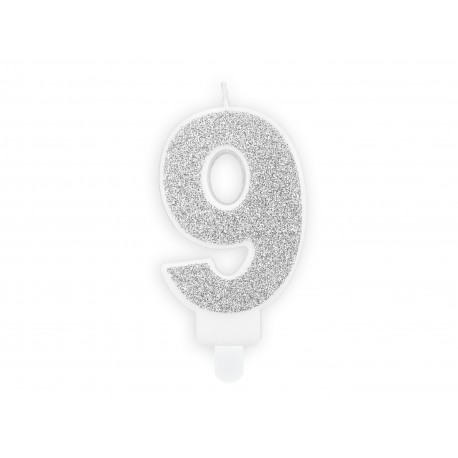 Narodeninová sviečka Číslo 9, strieborná, 7cm