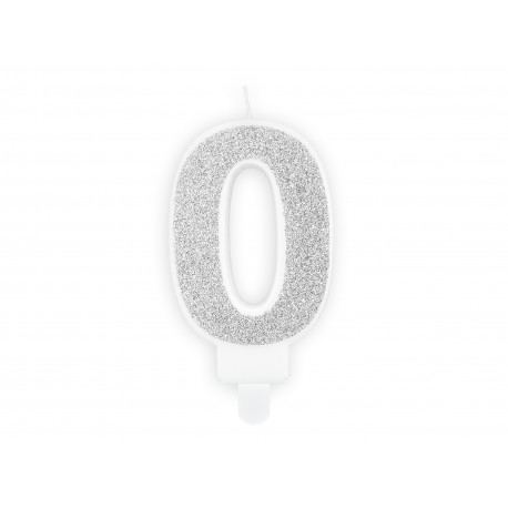 Narodeninová sviečka Číslo 0, strieborná, 7cm