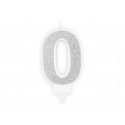 Narodeninová sviečka Číslo 0, strieborná, 7cm