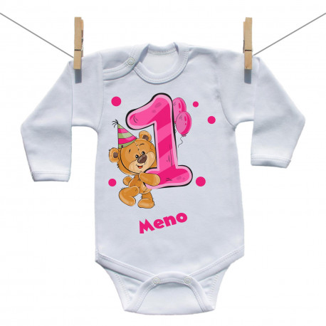 Body s dlhým rukávom Mám 1 rok s medvedíkom pre dievča