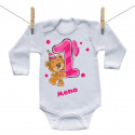 Body s dlhým rukávom Mám 1 rok s medvedíkom pre dievča