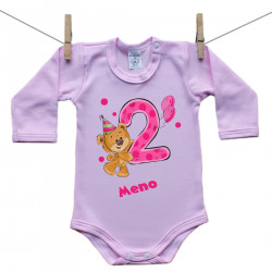 Ružové body s dlhým rukávom Mám 2 roky s medvedíkom pre dievča