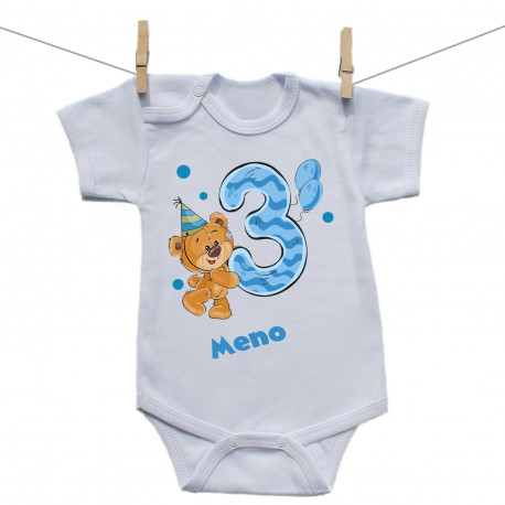 Body s krátkym rukávom Mám 3 roky s medvedíkom pre chlapca Body s krátkym rukávom Mám 3 roky s medvedíkom pre chlapca
