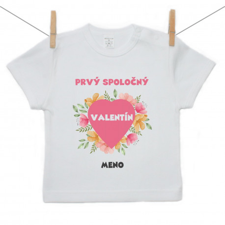 Tričko s krátkym rukávom Prvý spoločný Valentín s kvietkami Tričko s krátkym rukávom Prvý spoločný Valentín s kvietkami