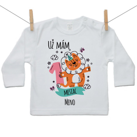Tričko s dlhým rukávom Už mám 1 mesiac so zvieratkom