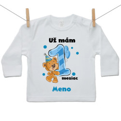 Tričko s dlhým rukávom Už mám 1 mesiac s Medvedíkom a menom dieťatka Chlapec