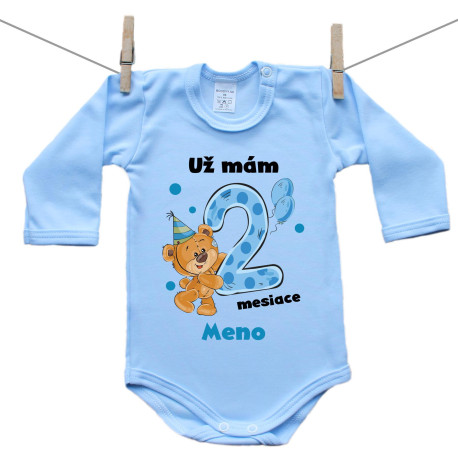 Modré body s dlhým rukávom Už mám 2 mesiace s Medvedíkom a menom dieťatka Chlapec Modré body s dlhým rukávom Už mám 2 mesiace s Medvedíkom a menom dieťatka Chlapec