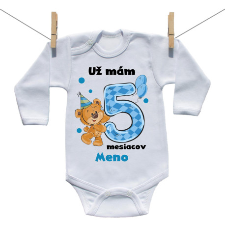Body s dlhým rukávom Už mám 5 mesiacov s Medvedíkom a menom dieťatka Chlapec Body s dlhým rukávom Už mám 5 mesiacov s Medvedíkom a menom dieťatka Chlapec
