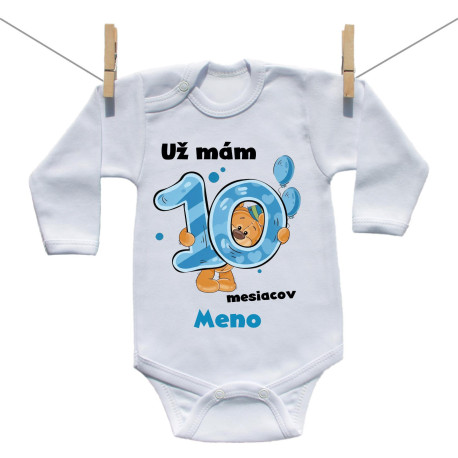 Body s dlhým rukávom Už mám 10 mesiacov s Medvedíkom a menom dieťatka Chlapec